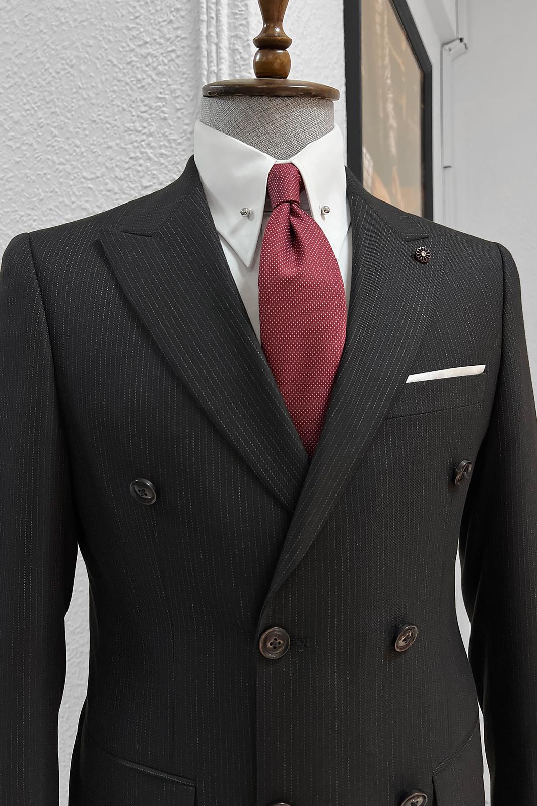 Ebba Black Striped Double Breasted Slim Fit Suit