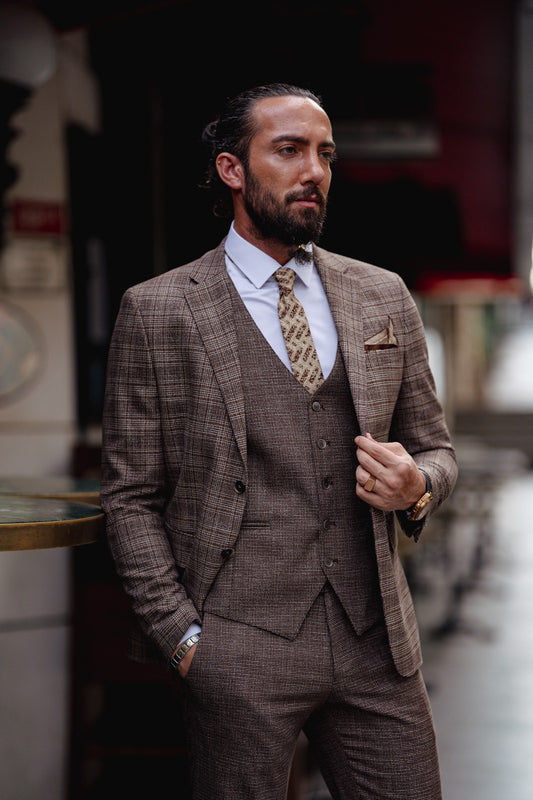 Narra Brown Plaid Slim Fit Suit