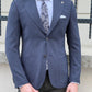 Samuel Navy Blue Houndstooth Wool Blazer