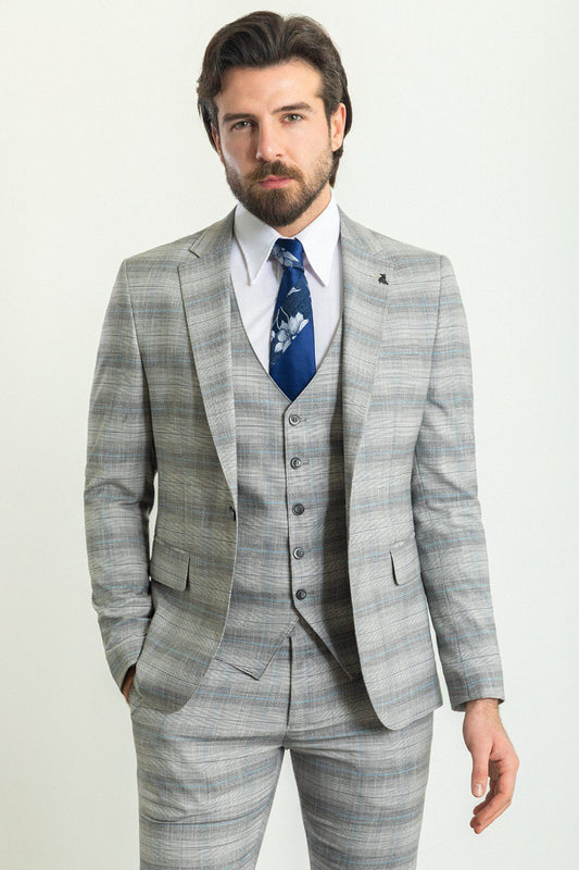 Hart Light Gray Plaid Suit