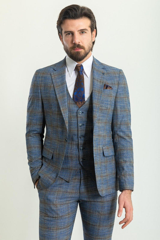 Hart Navy Blue Plaid Suit