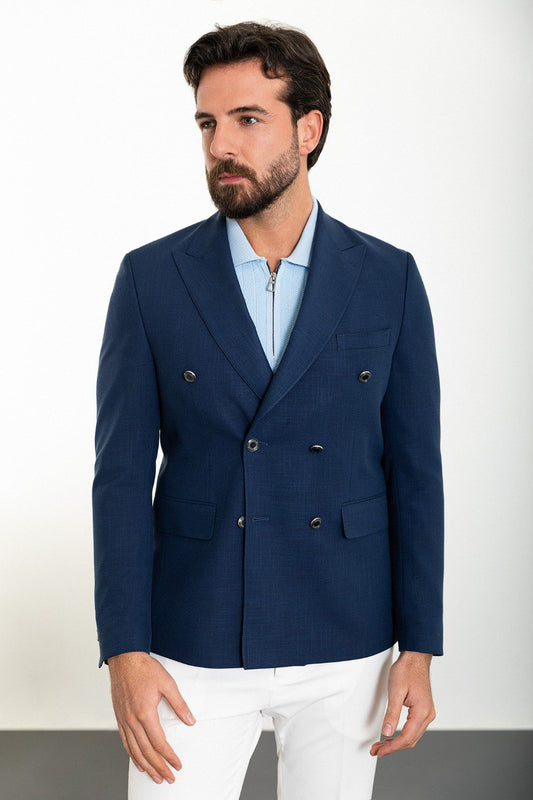 Simon Navy Blue Double Breasted Blazer