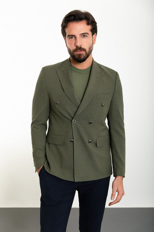 Simon Khaki Double Breasted Blazer