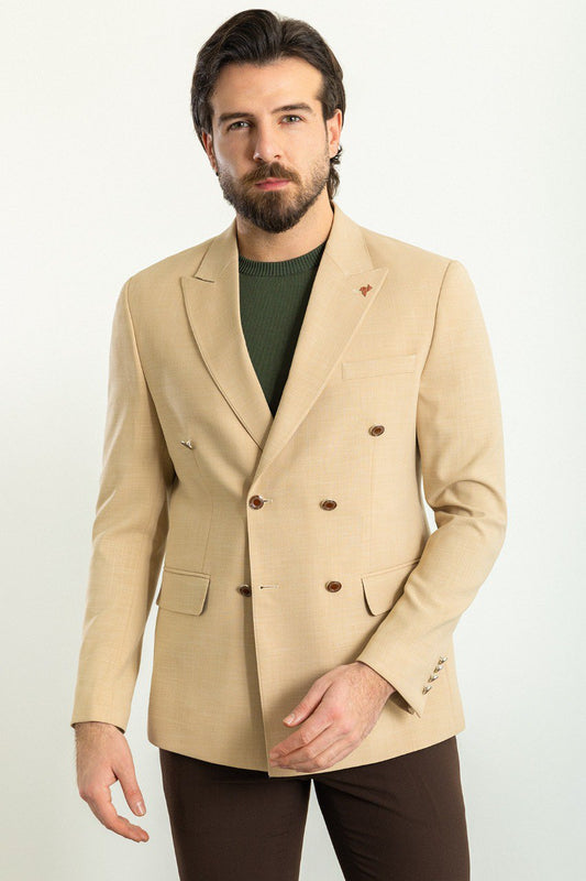 Simon Beige Double Breasted Blazer