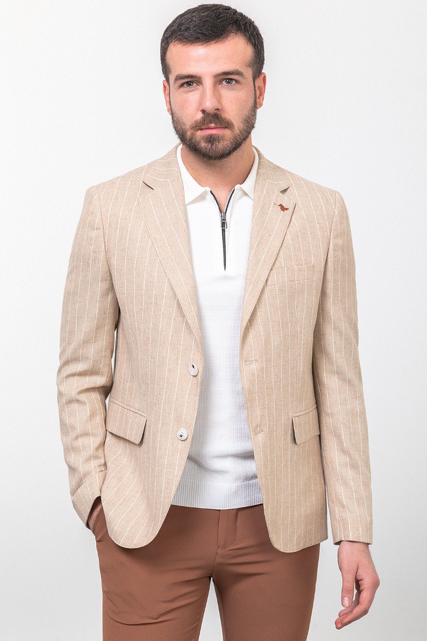 Crax Beige Striped Blazer