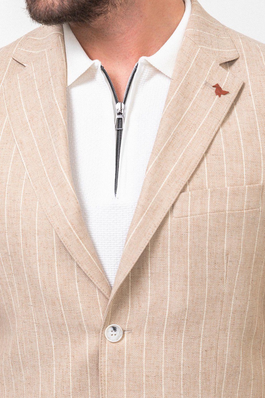 Crax Beige Striped Blazer