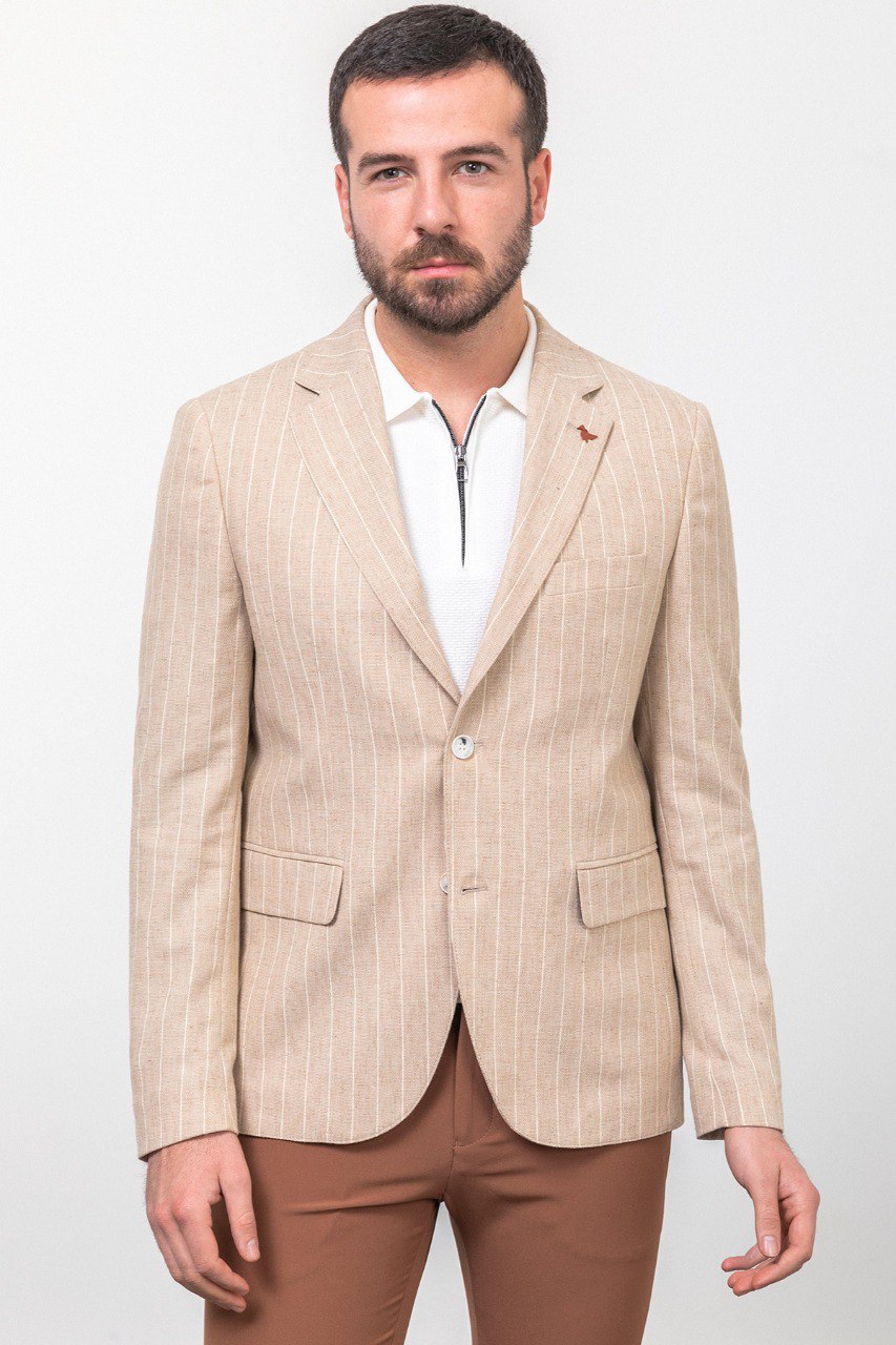 Crax Beige Striped Blazer