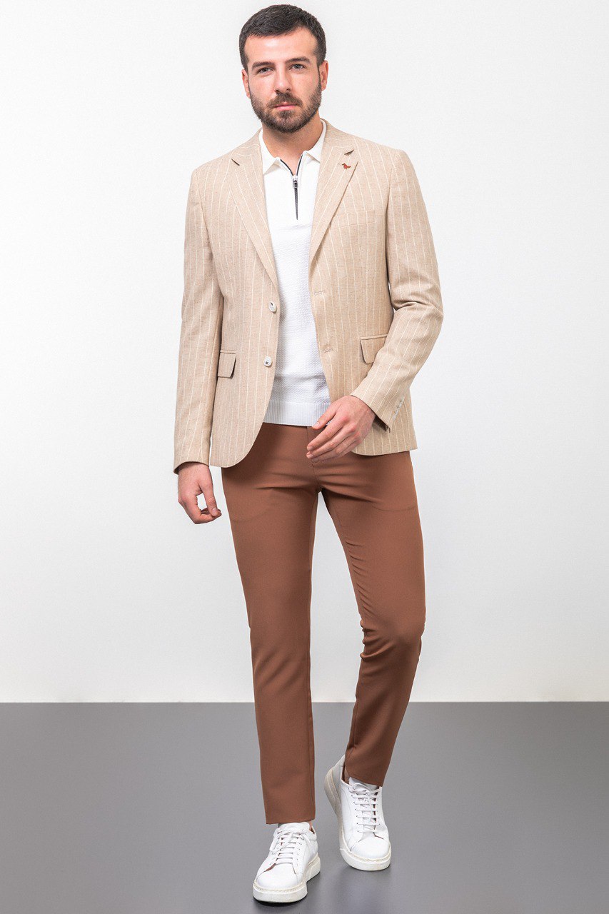 Crax Beige Striped Blazer