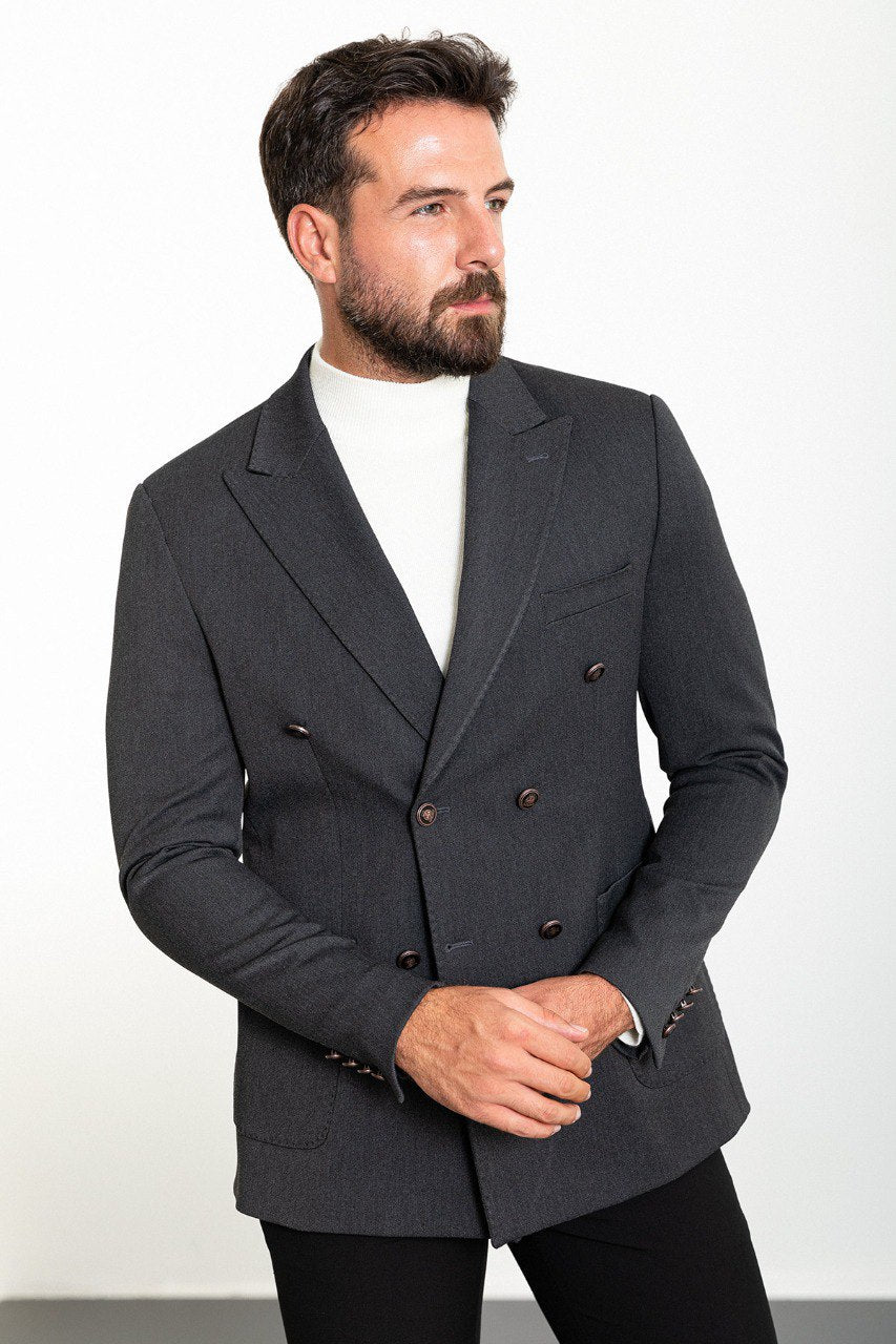 Logan Charcoal Double Breasted Blazer