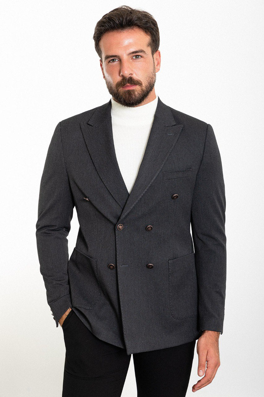 Logan Charcoal Double Breasted Blazer