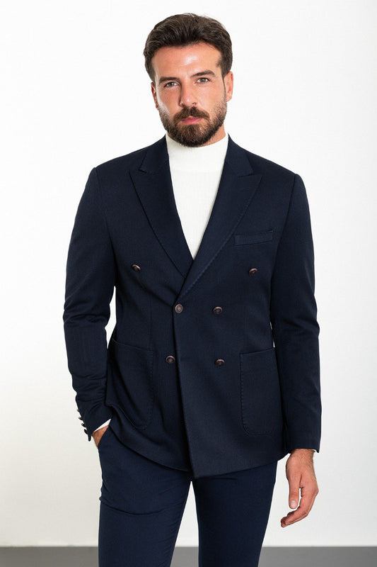 Logan Navy Blue Double Breasted Blazer