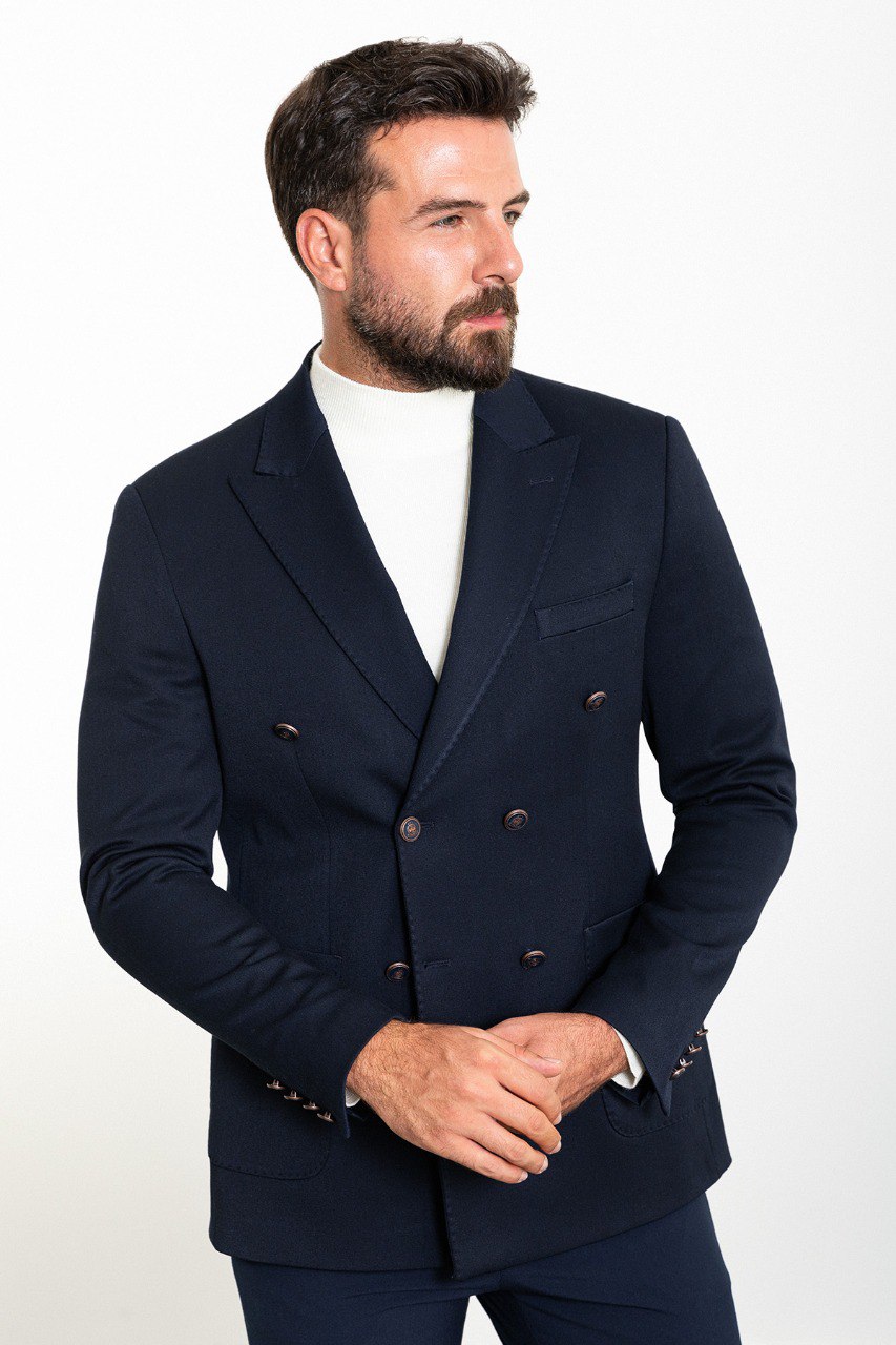 Logan Navy Blue Double Breasted Blazer