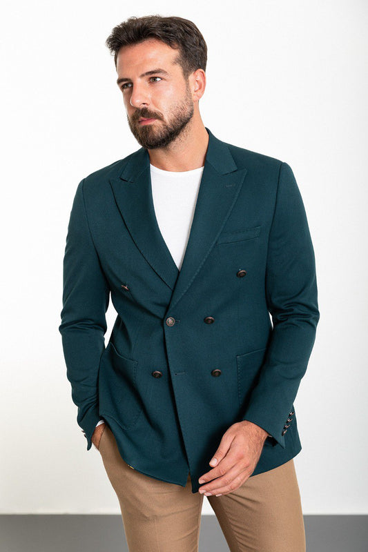 Logan Petrol Blue Double Breasted Blazer