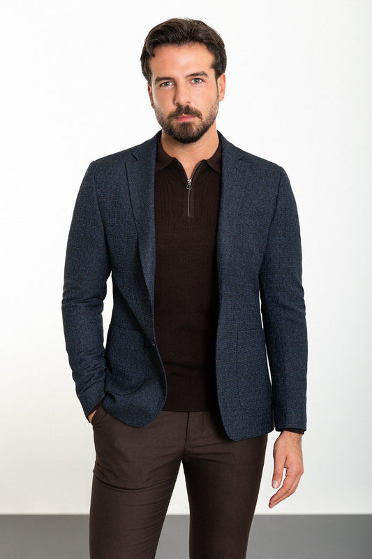 Jack Navy Blue Patterned Blazer