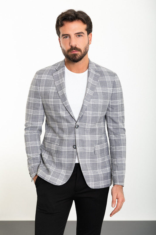 Kray Light Gray Plaid Blazer