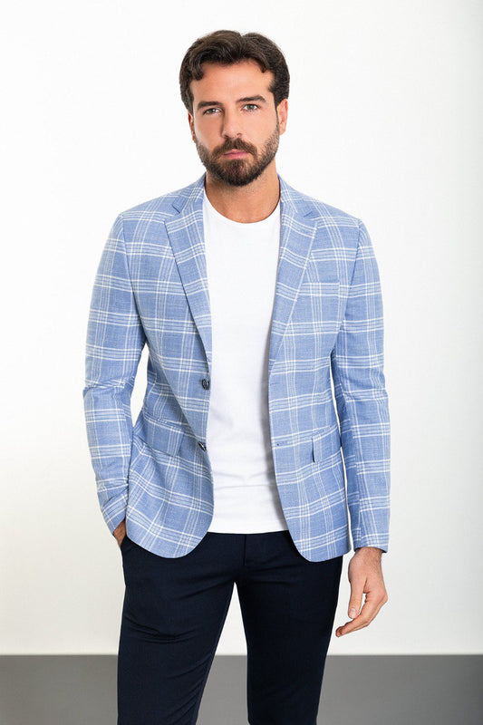 Kray Ice Blue Plaid Blazer