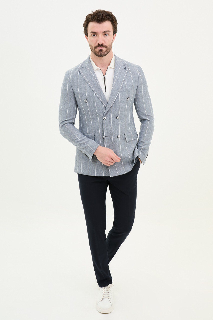 Rondo Ice Blue Striped Double Breasted Blazer