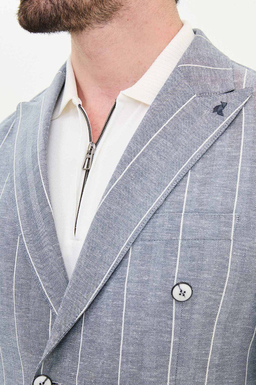 Rondo Ice Blue Striped Double Breasted Blazer