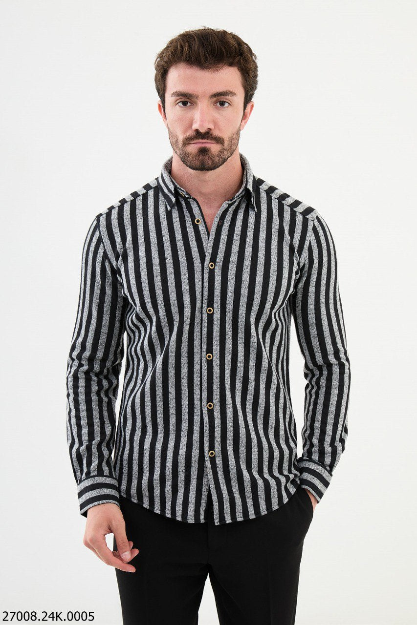 Slagor Black & Gray Striped Shirt