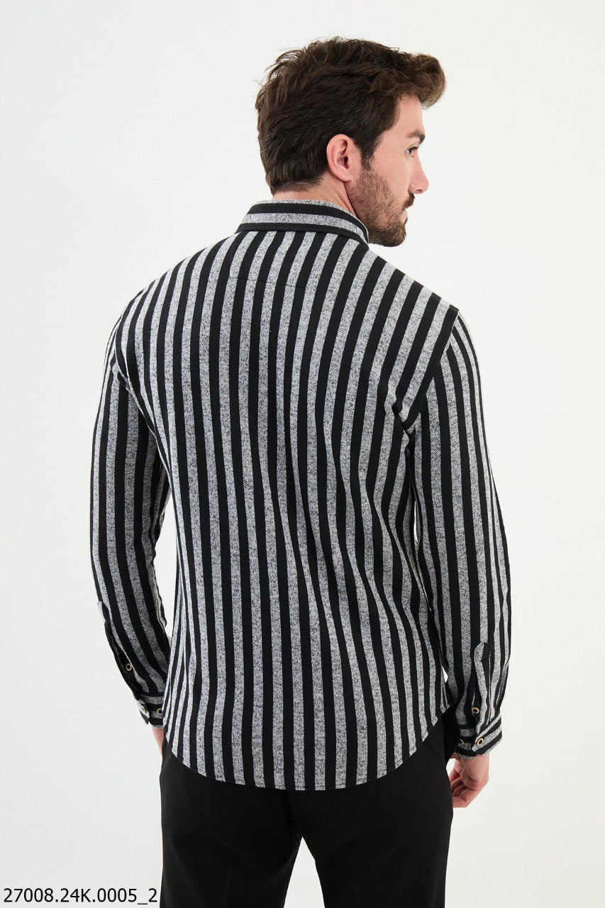 Slagor Black & Gray Striped Shirt