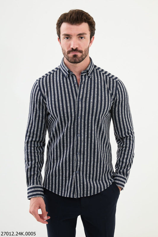 Slynt Gray Striped Shirt