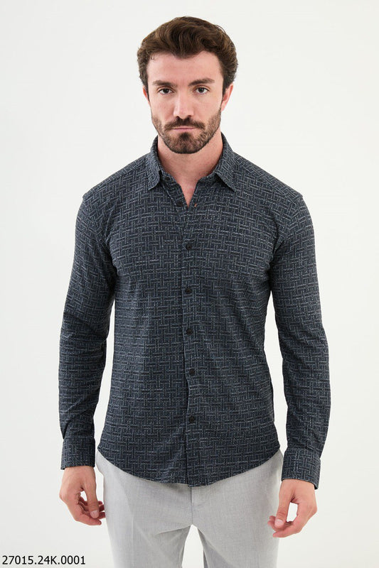 Rondo Navy Blue Patterned Shirt