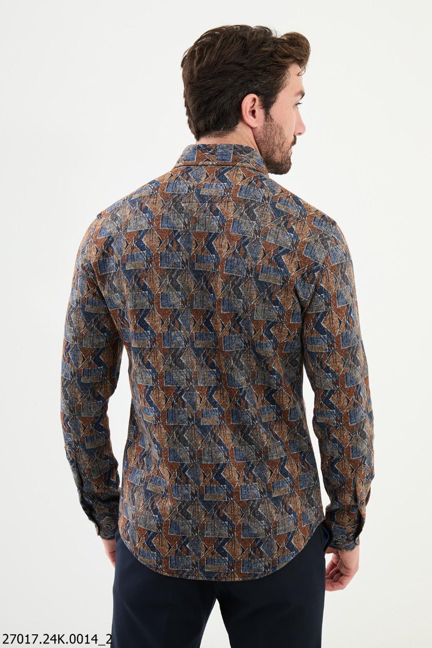 Kogan Camel & Blue Patterned Shirt