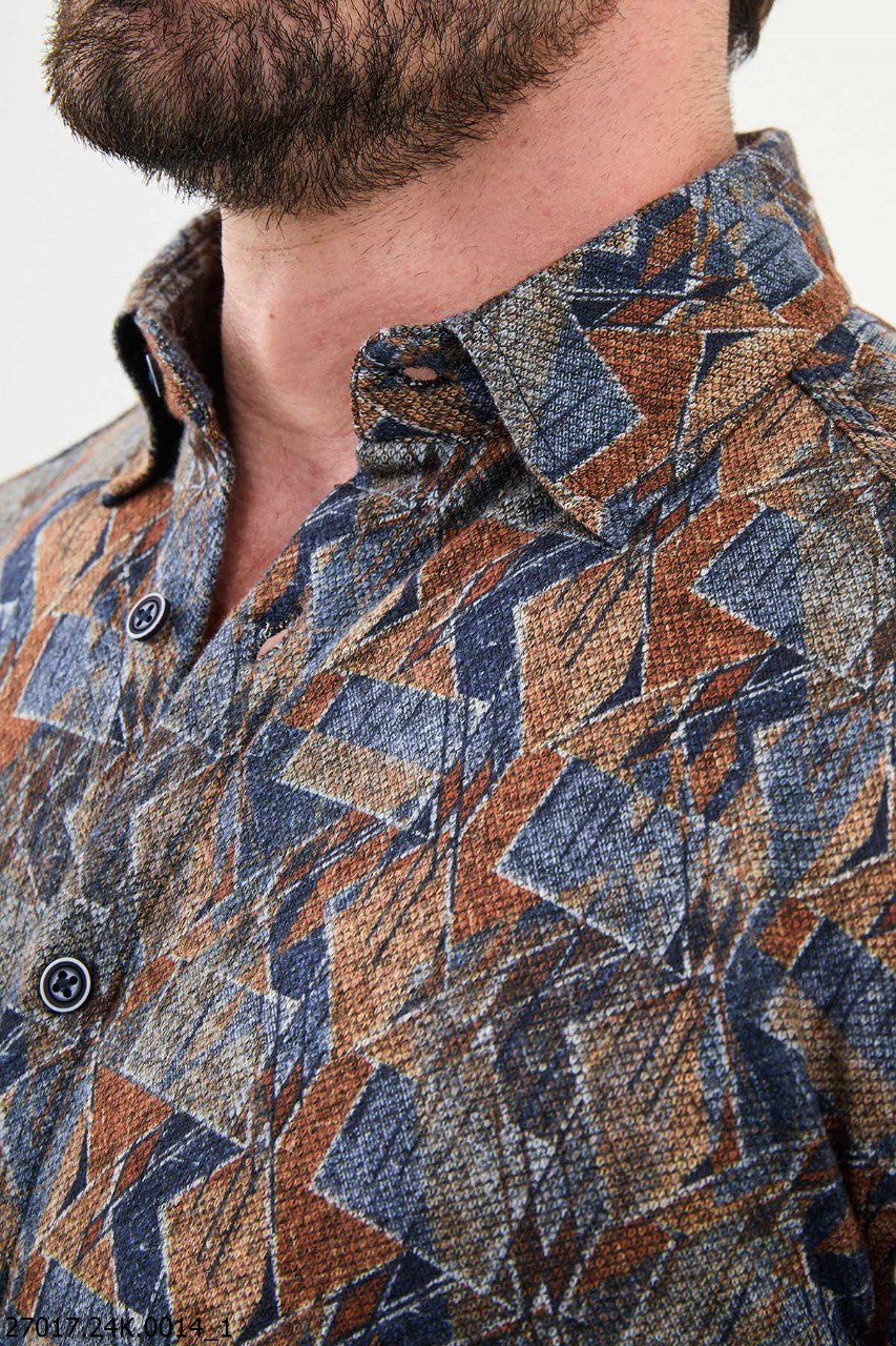 Kogan Camel & Blue Patterned Shirt