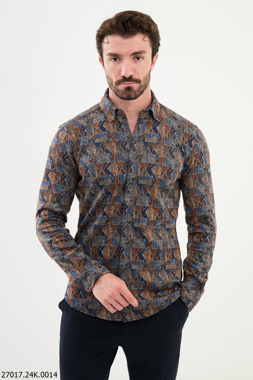 Kogan Camel & Blue Patterned Shirt