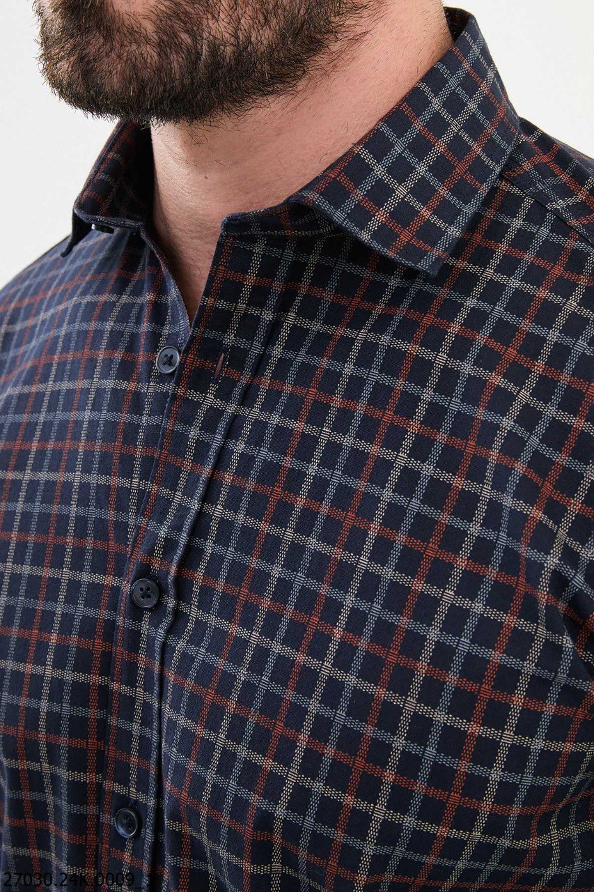 Earon Navy Blue & Tile Patterned Shirt