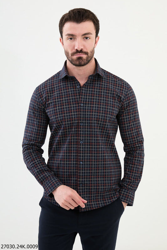 Earon Navy Blue & Tile Patterned Shirt