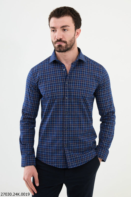 Earon Blue Patterned Shirt