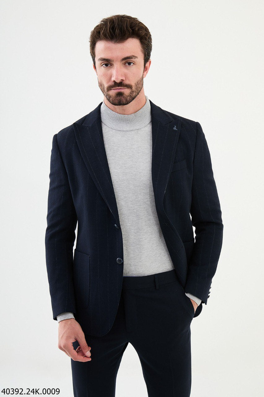 Euron Navy Blue Striped Blazer