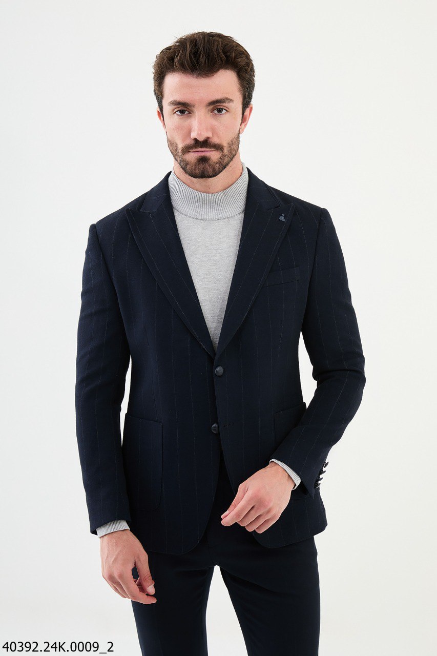 Euron Navy Blue Striped Blazer