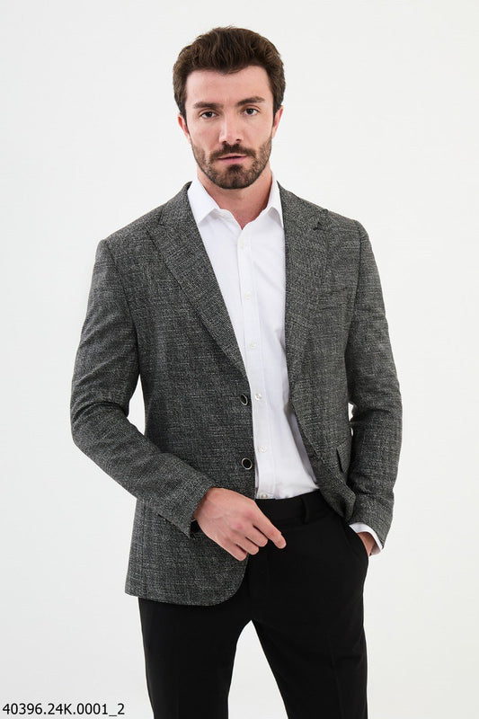 Giany Black & Gray Self-Patterned Blazer