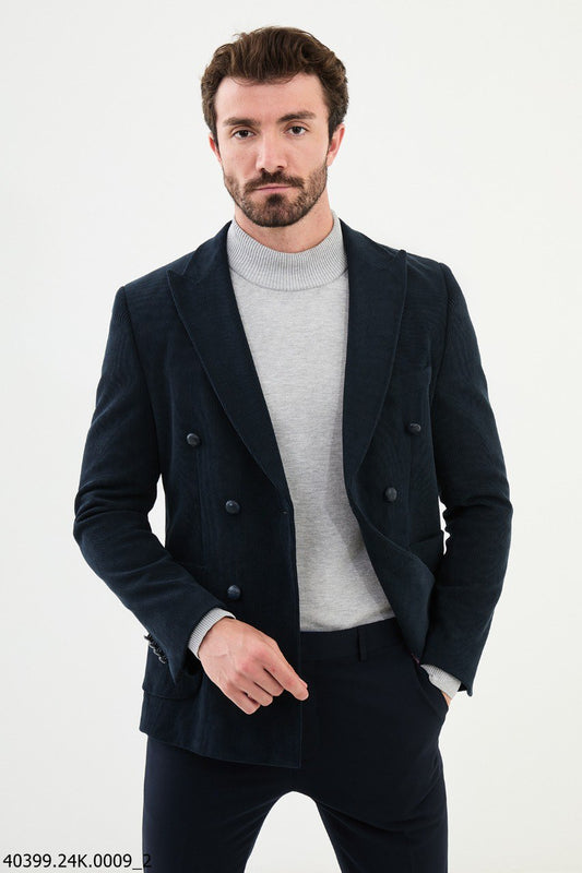 John Navy Blue Double-Breasted Blazer