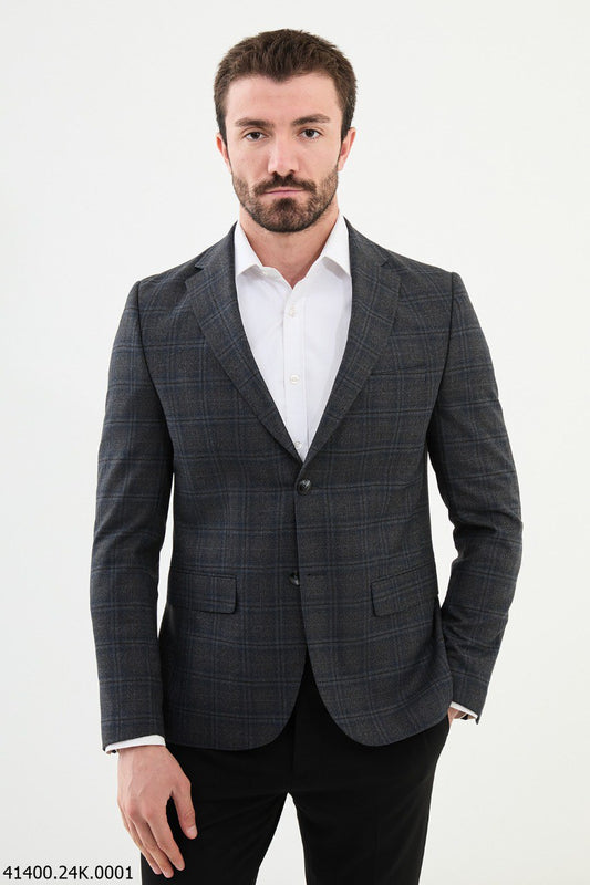 Moco Dark Blue & Gray Patterned Blazer