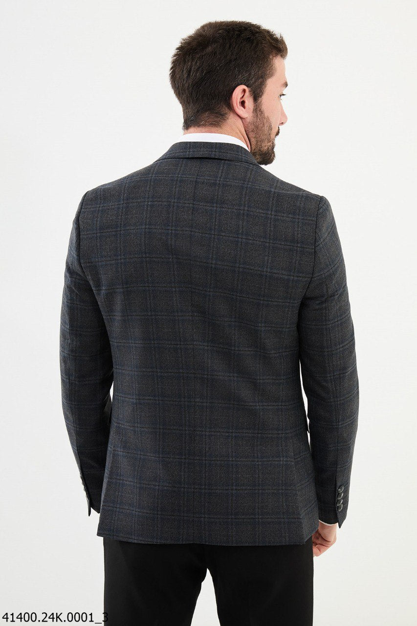 Moco Dark Blue & Gray Patterned Blazer