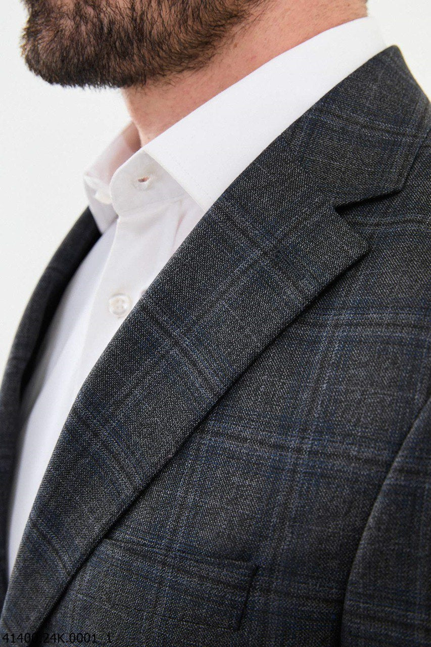 Moco Dark Blue & Gray Patterned Blazer