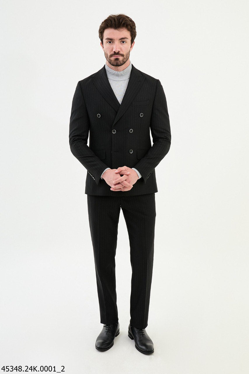 Copan Black Striped Double Breasted Suit