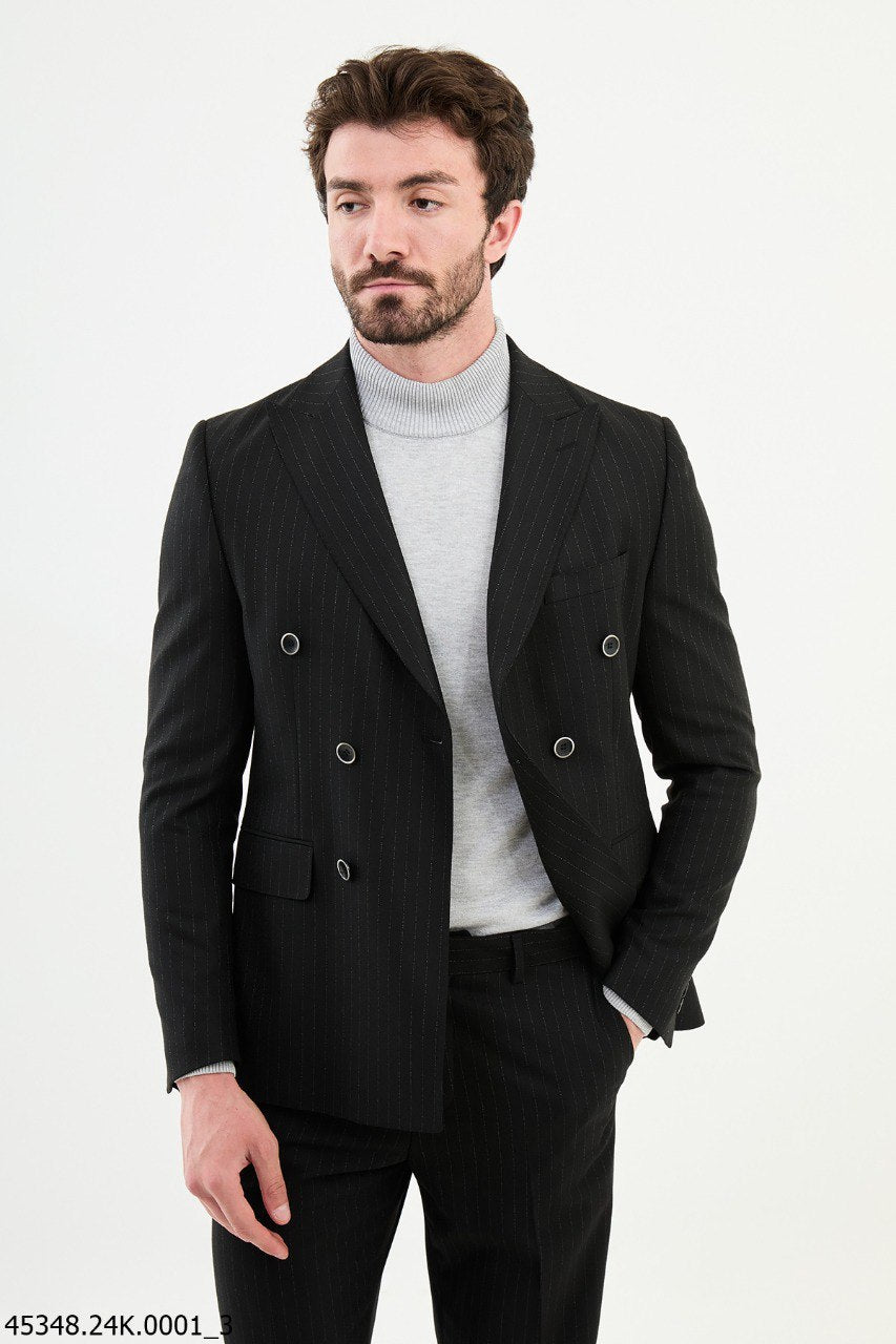 Copan Black Striped Double Breasted Suit