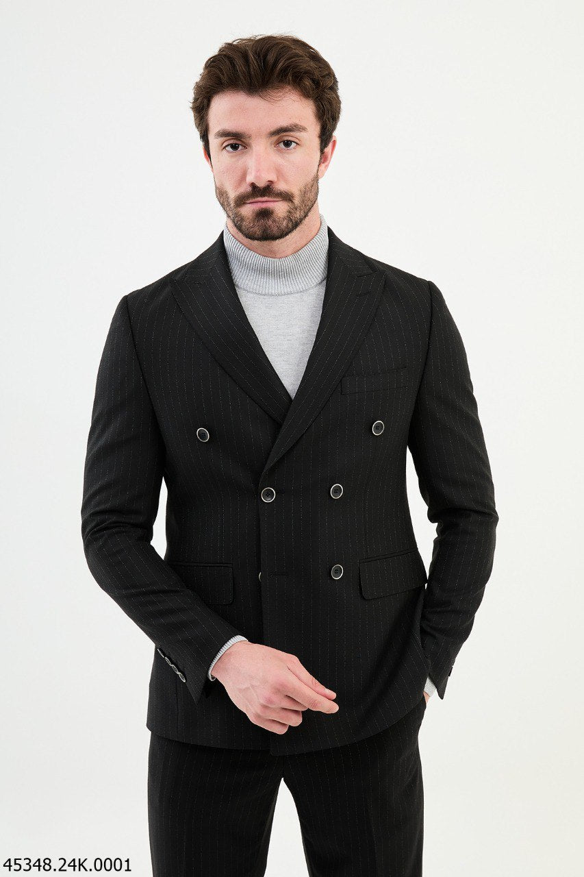 Copan Black Striped Double Breasted Suit