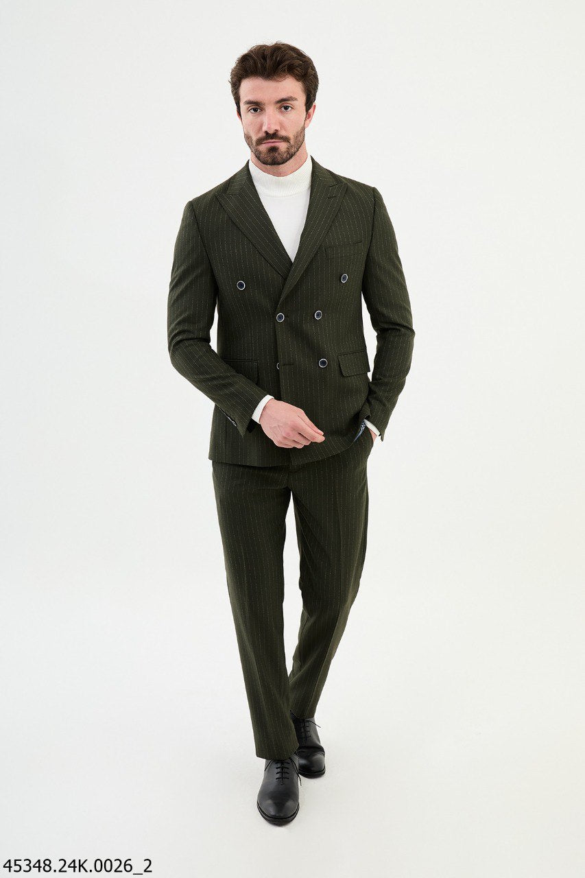 Copan Khaki Striped Double Breasted Suit