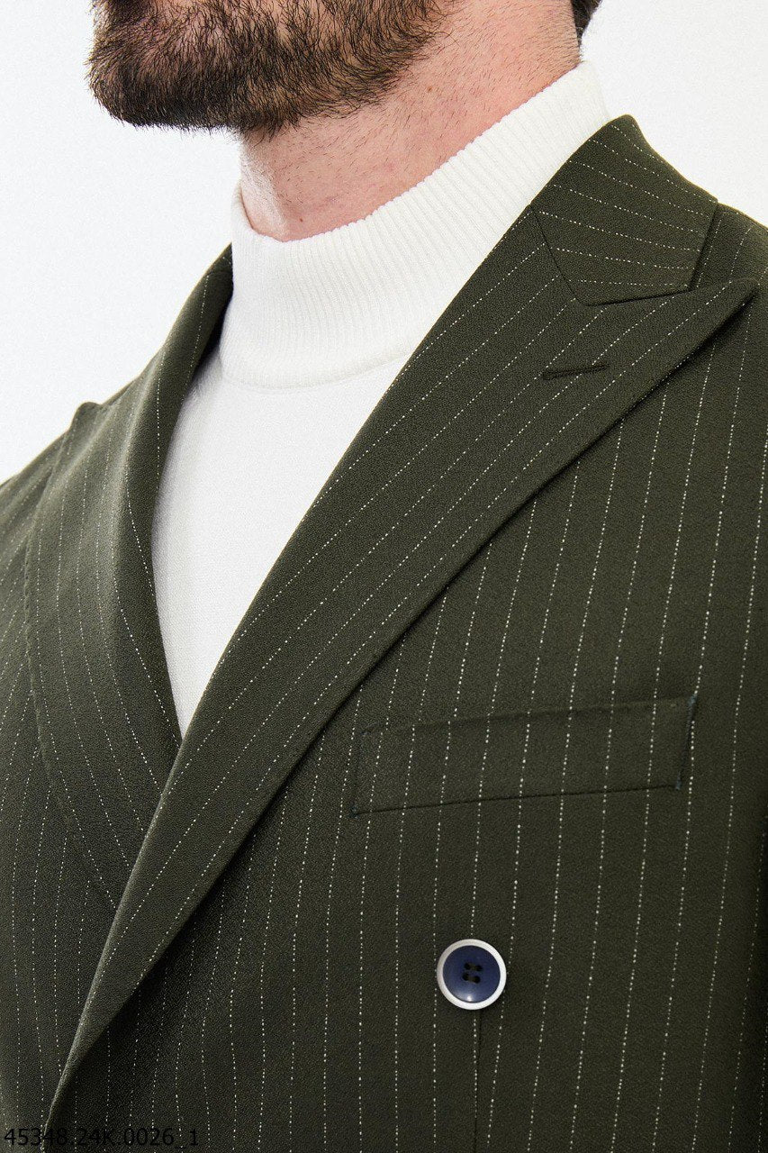 Copan Khaki Striped Double Breasted Suit