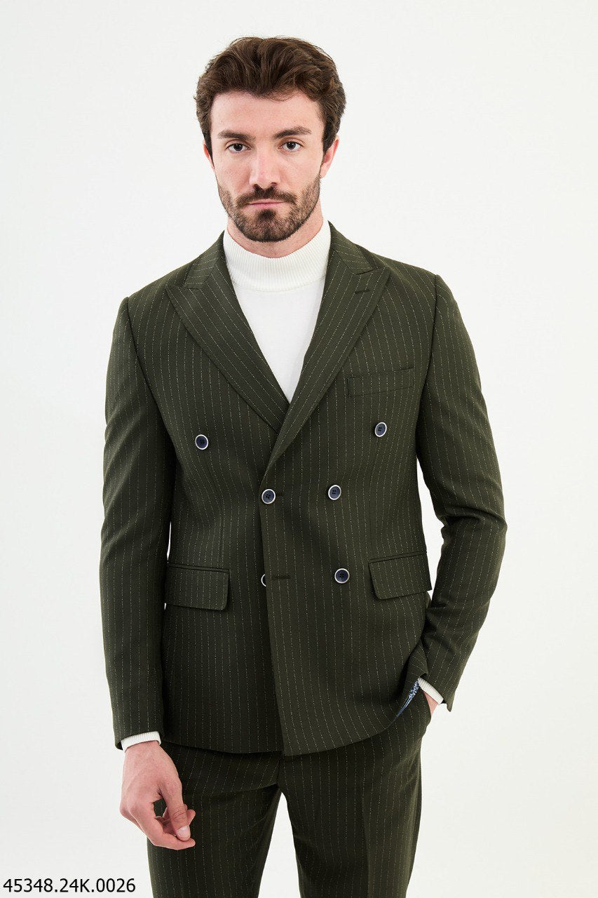 Copan Khaki Striped Double Breasted Suit