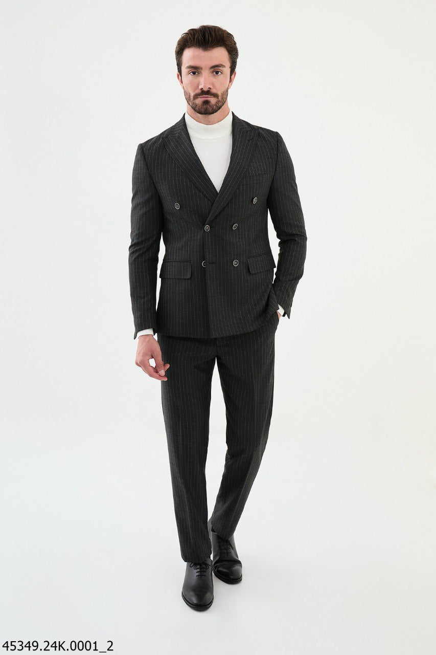 Copan Dark Gray Striped Double Breasted Suit