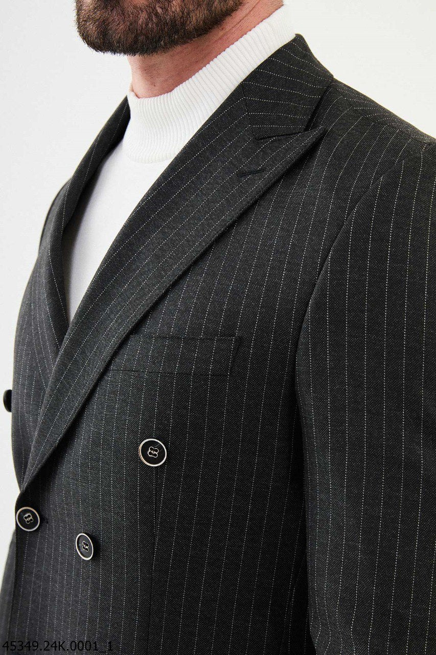 Copan Dark Gray Striped Double Breasted Suit