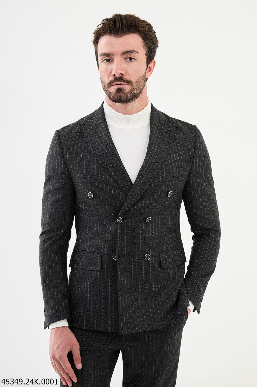 Copan Dark Gray Striped Double Breasted Suit