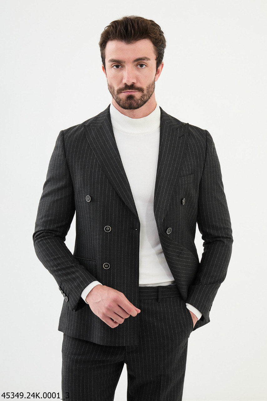 Copan Dark Gray Striped Double Breasted Suit