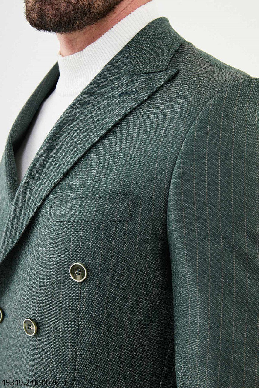 Copan Green Striped Double Breasted Suit